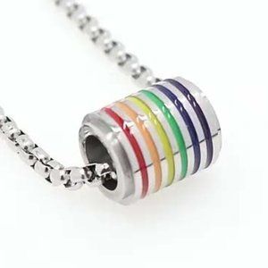 UNITY RAINBOW STRIPED STAINLESS STEEL BARREL MEN'S OR WOMEN'S NECKLACE 31